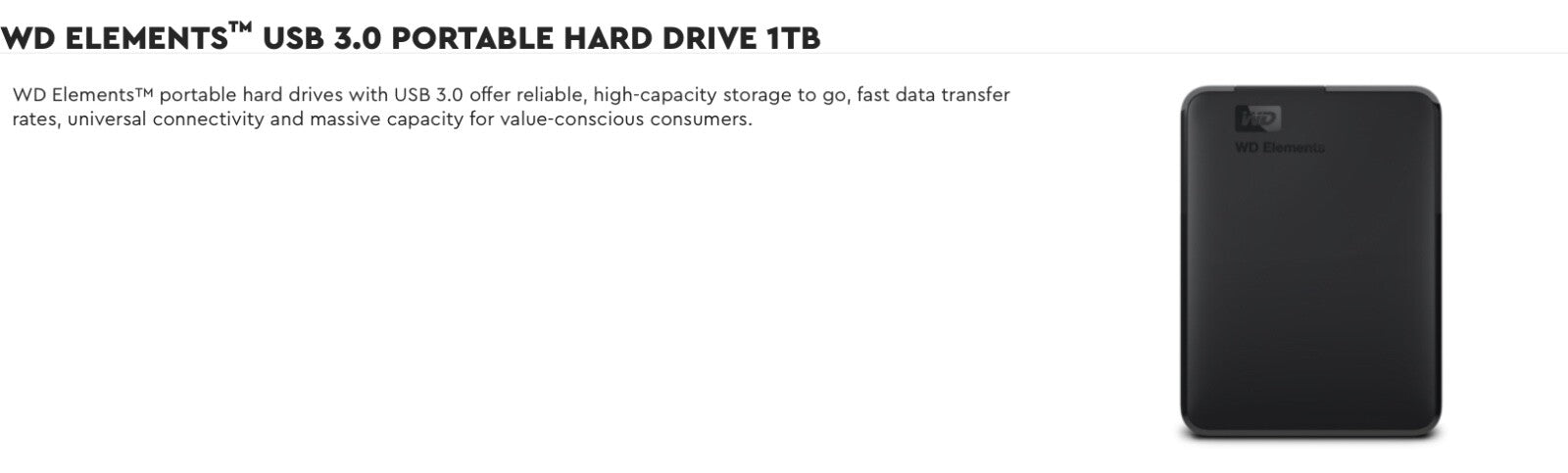 Western Digital Elements Portable External Hard Drive 1 TB USB 3.0  - Black  (WD