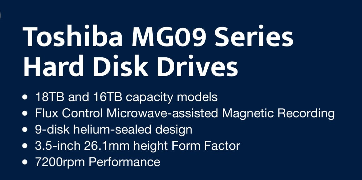 Toshiba 18TB Enterprise HDD MG Series 3.5" SATA 7200RPM