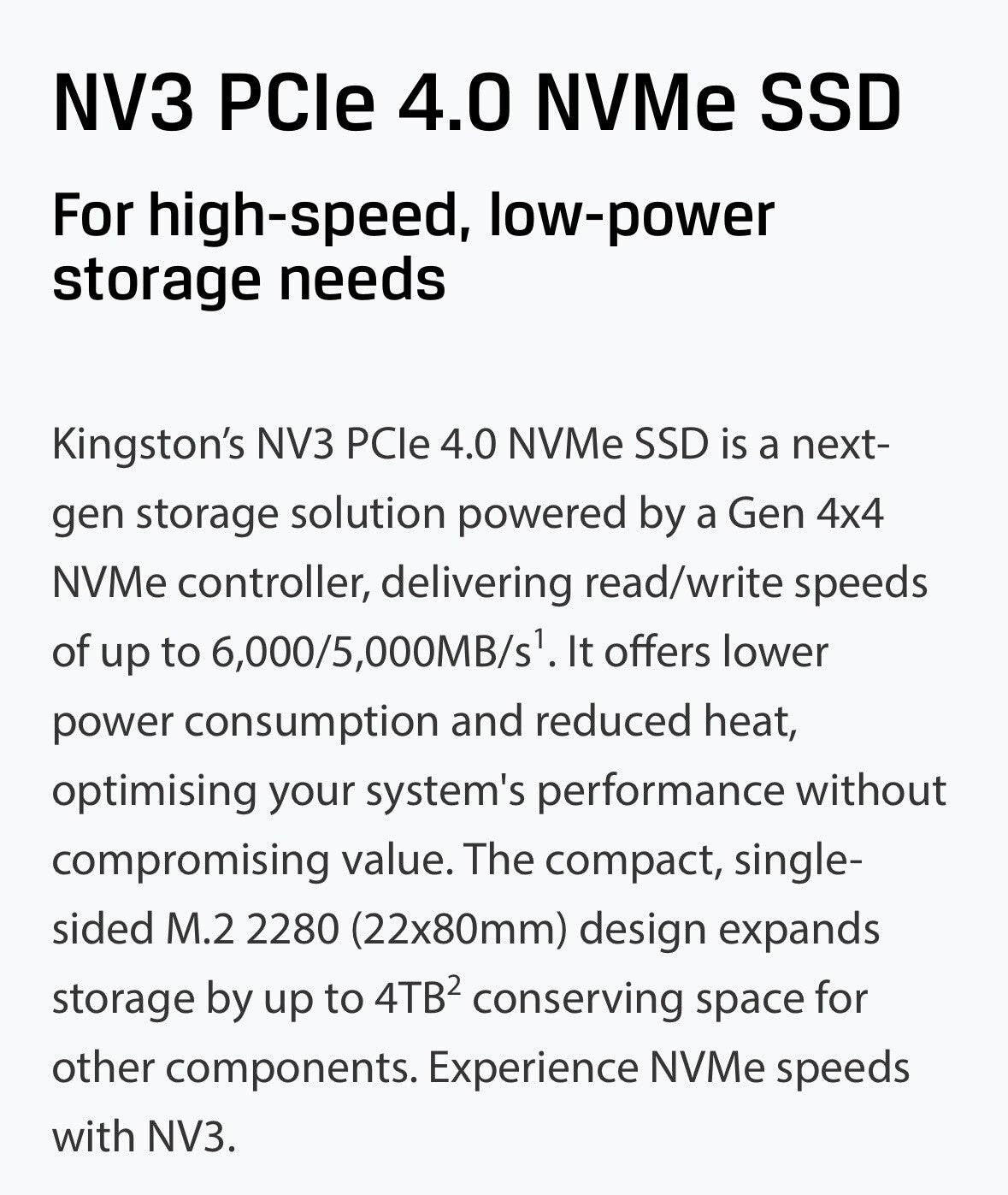 Kingston NV3 - SSD 2TB,1TB,500GB,250 GB - PCIe 4.0 x4 (NVMe)