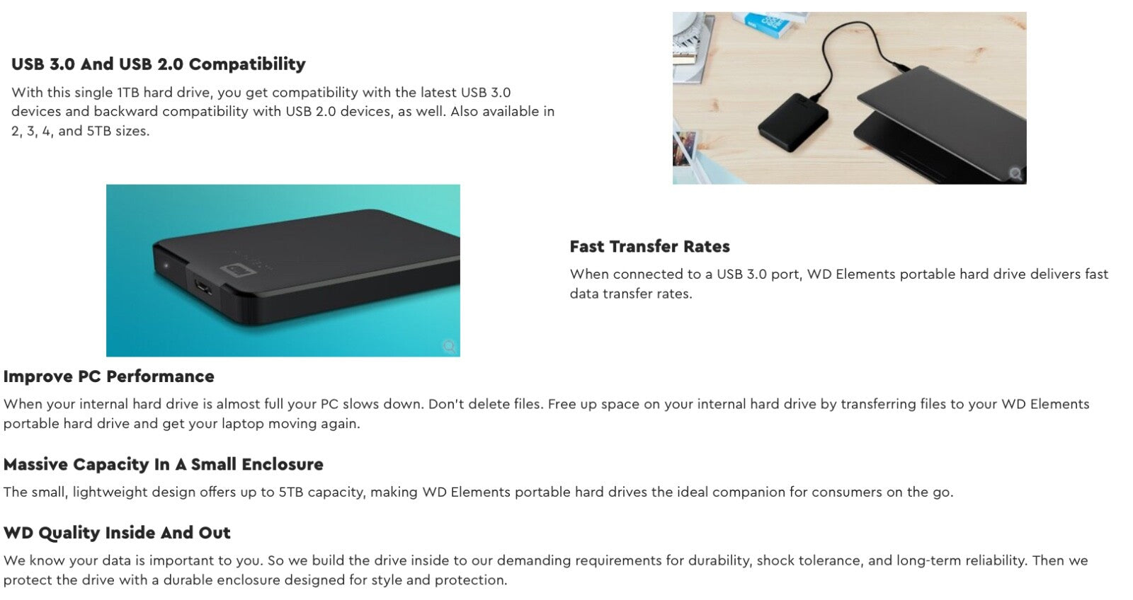 Western Digital Elements 4TB,External,2.5 inch (WDBU6Y0040BBK-WESN) Hard Drive