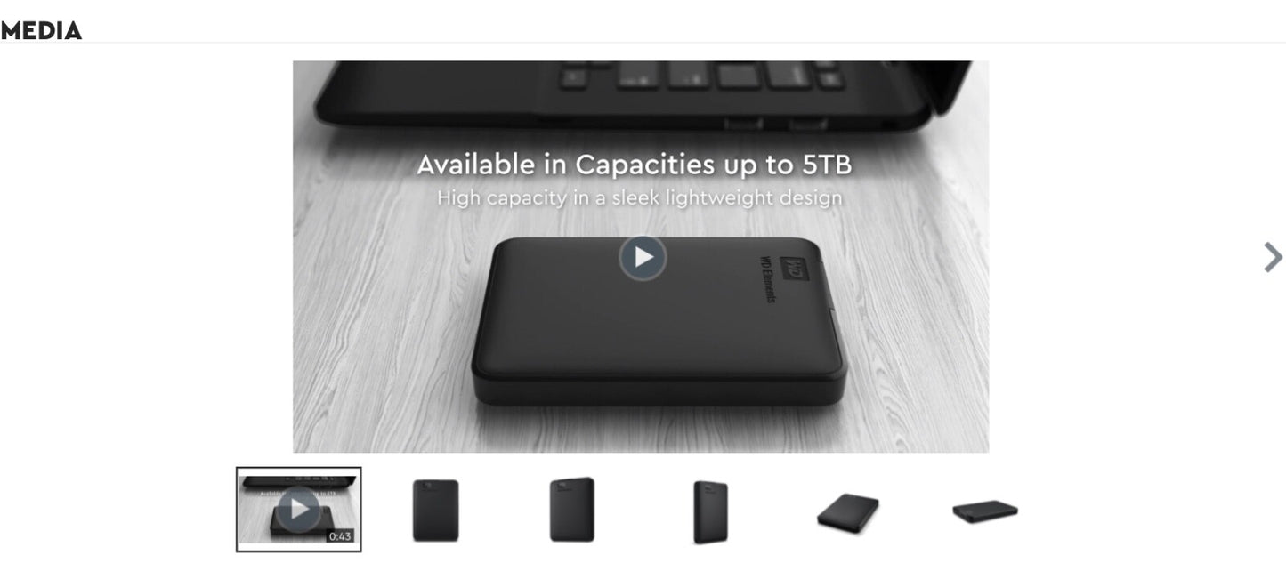 Western Digital Elements Portable External Hard Drive 1 TB USB 3.0  - Black  (WD