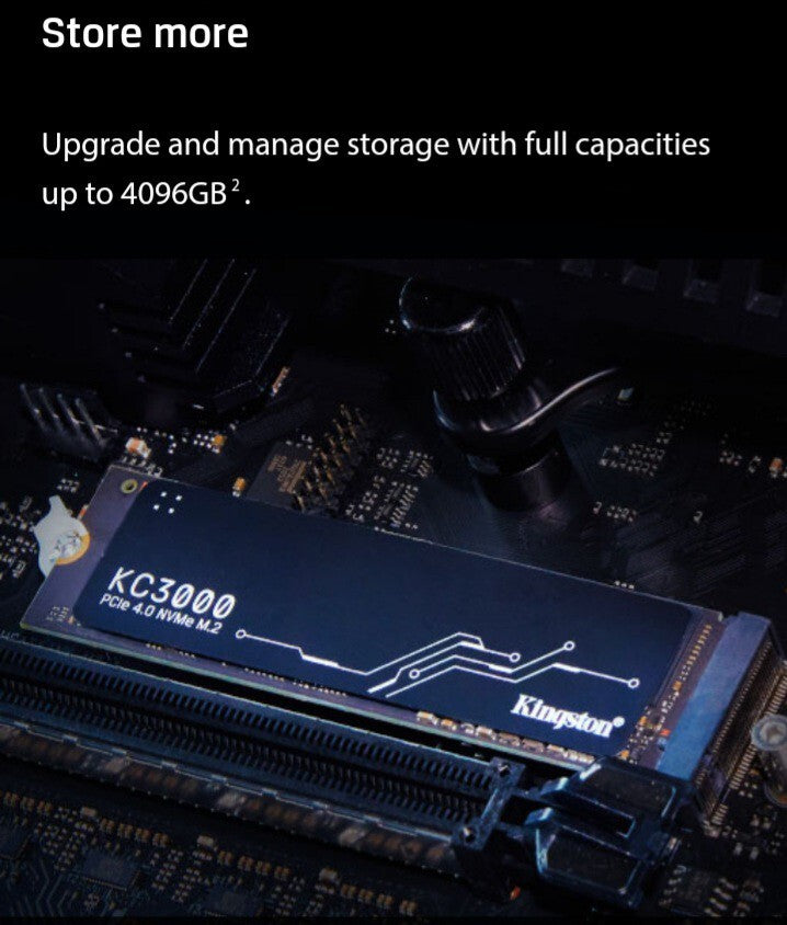 Kingston KC3000 M.2-2280 1TB PCI Express 4.0 x4 NVMe Solid State Drive.